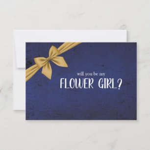 Dark Blue Gold Bow Will You Be My Flower Girl
