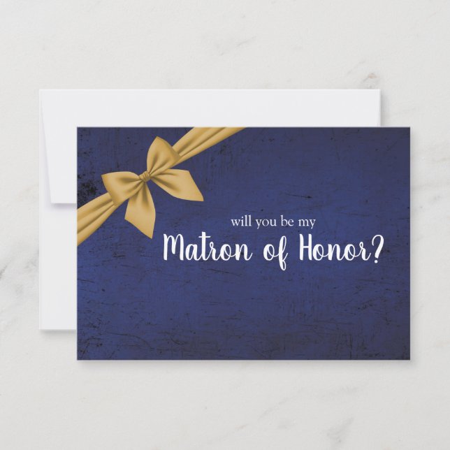 Dark Blue Gold Bow Will You Be My Matron of Honour (Front)