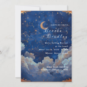 Dark Blue & Gold Celestial Wedding Invitation