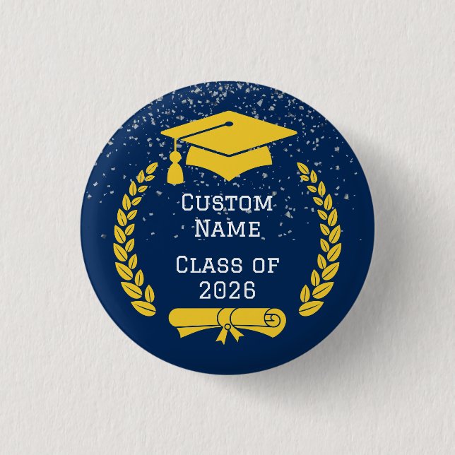 Dark Blue & Gold Class of 2026 Graduation Button (Front)
