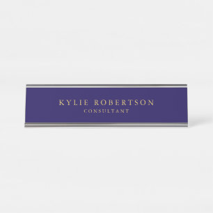 Dark Blue Gold Colours Professional Trendy Modern Desk Name Plate