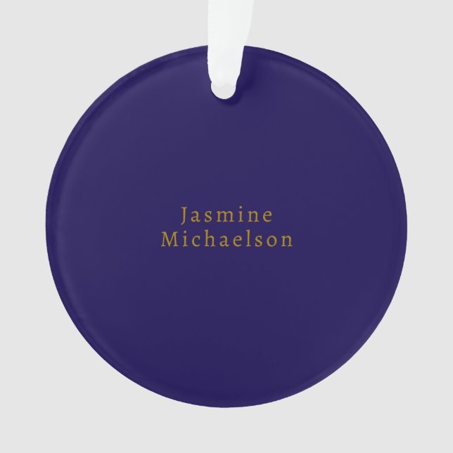 Dark Blue & Gold Cute Minimalist Own Name Ornament (Front)