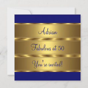 Dark Blue & Gold Fabulous 50th Birthday Party 2 Invitation