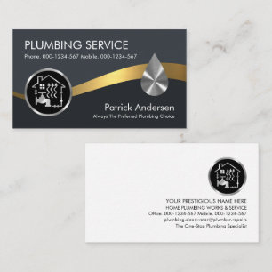 Dark Blue Gold Faucet Waves Business Card