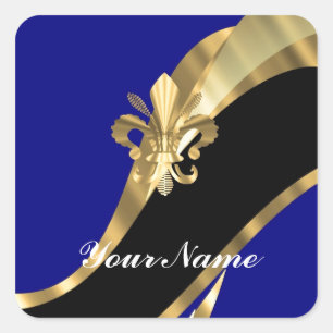 Dark blue & gold fleur de lys square sticker