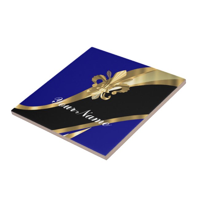 Dark blue & gold fleur de lys tile (Side)