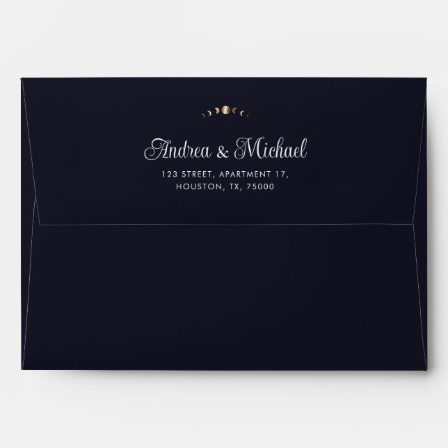 Dark Blue & Gold Galaxy Celestial Universe Wedding Envelope (Back (Top Flap))