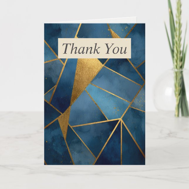 Dark Blue & Gold Geometric Thank You Card (Front)