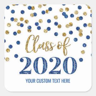 Dark Blue Gold Glitter Confetti Graduation 2020 Square Sticker