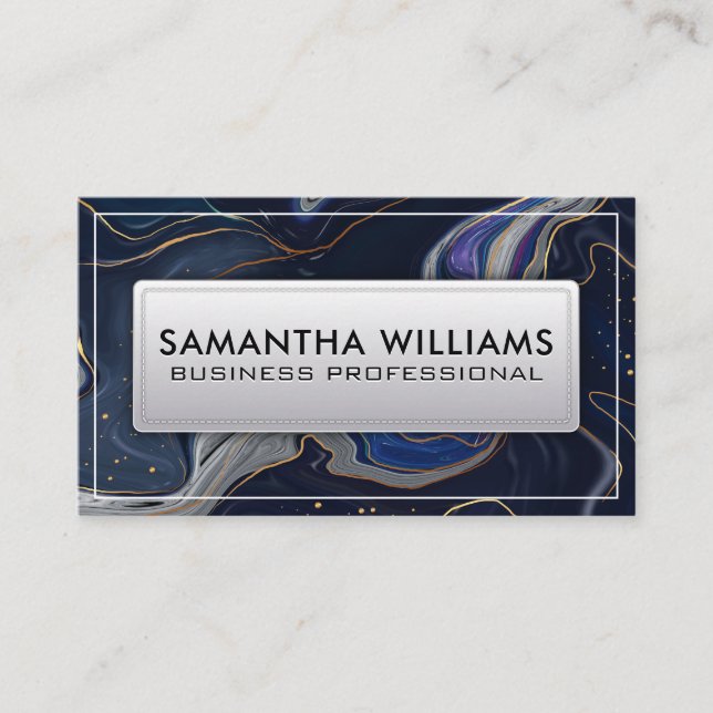 Dark Blue Gold Ink Liquid Background Business Card (Front)