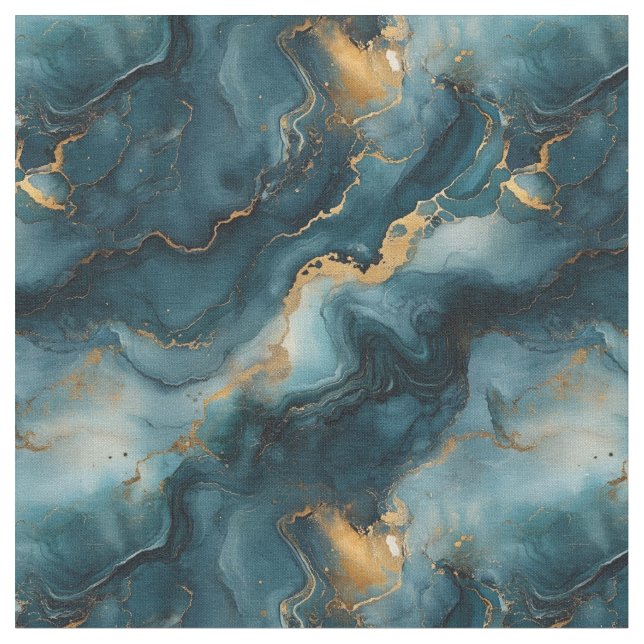 Dark Blue & Gold Marble Fabric (Close Up)