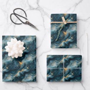 Dark Blue & Gold Marble Wrapping Paper Sheet