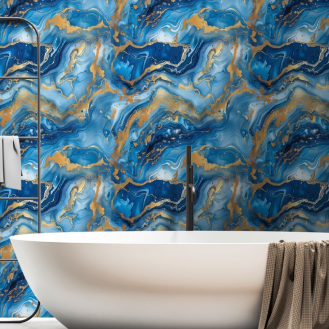 Dark Blue & Gold Marbled  Wallpaper (Creator Uploaded)