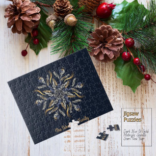 Dark Blue & Gold Midnight Sparkle Stars New Year  Jigsaw Puzzle