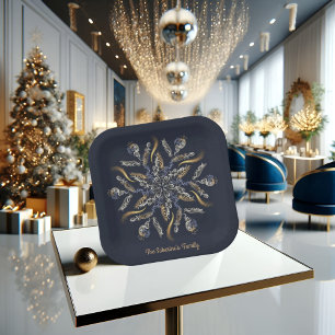 Dark Blue & Gold Midnight Sparkle Stars New Year Paper Plate