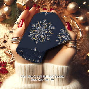 Dark Blue & Gold Midnight Sparkle Stars New Year  Tie