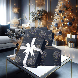 Dark Blue & Gold Midnight Sparkle Stars New Year Wrapping Paper