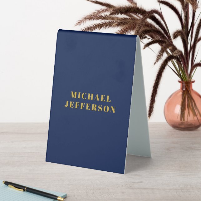 Dark Blue & Gold Minimalist Plain Modern Own Name (In SItu (Table))