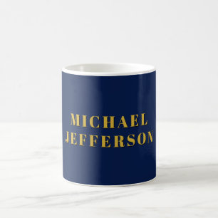 Dark Blue & Gold Minimalist Plain Modern Own Name Coffee Mug