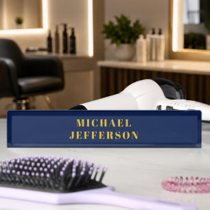 Dark Blue & Gold Minimalist Plain Modern Own Name Nameplate