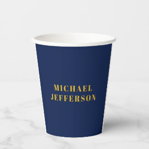 Dark Blue & Gold Minimalist Plain Modern Own Name Paper Cups