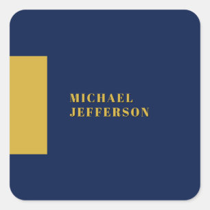 Dark Blue & Gold Minimalist Plain Modern Own Name Square Sticker