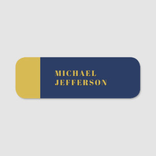 Dark Blue & Gold Minimalist Plain Modern Own Name Tag