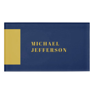 Dark Blue & Gold Minimalist Plain Modern Own Name Tag