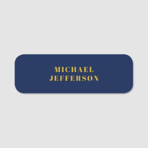 Dark Blue & Gold Minimalist Plain Modern Own Name Tag
