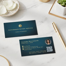 Dark Blue & Gold Monogram Sleek Notary QR Photo 