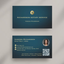 Dark Blue & Gold Monogram Sleek Notary QR Photo
