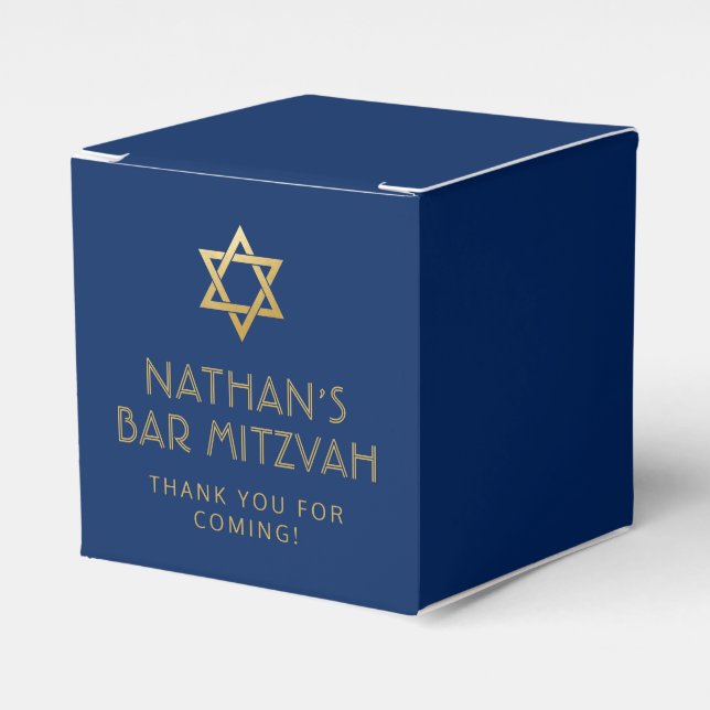Dark Blue Gold Personalised Bar Mitzvah Favour Box (Front Side)