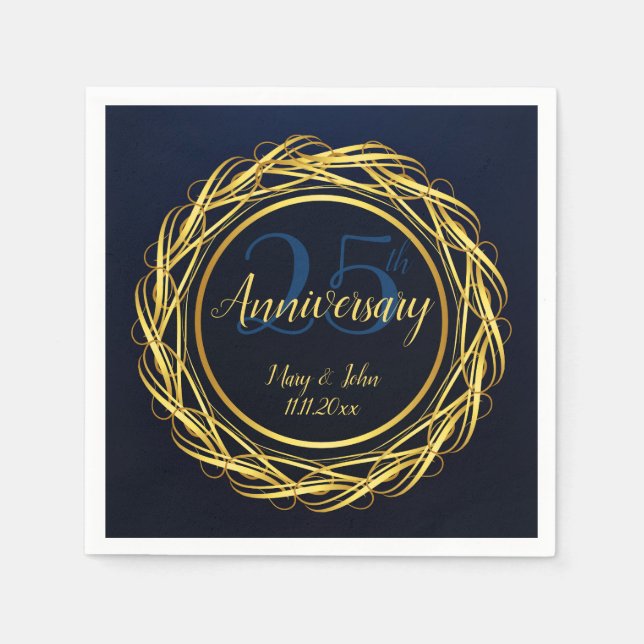 Dark Blue Gold Royal Anniversary Luxury design Napkin (Front)
