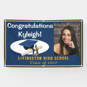 Dark Blue & Gold Vinyl Graduation Photo Banner