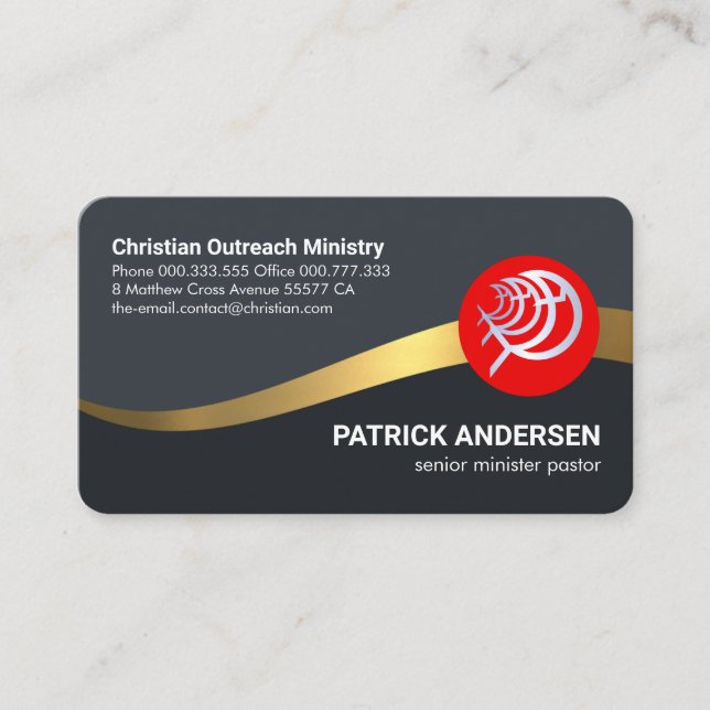 Dark Blue Gold Waves Pastor Business Card (Front)
