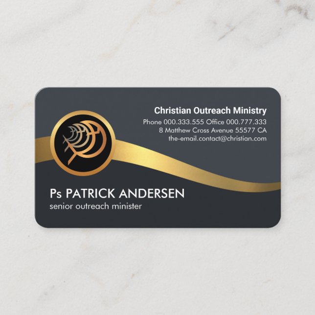 Dark Blue Gold Waves Pastoral Business Card (Front)