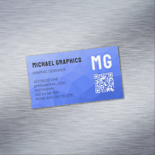 Dark blue gradient geometric mesh pattern QR code Magnetic Business Card