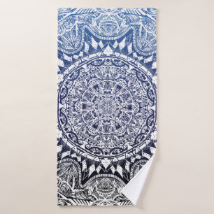 Dark Blue Gradient Mandala Pattern Bath Towel