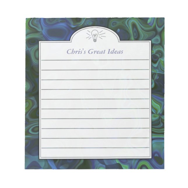 Dark Blue Green Abstract Art Custom Idea List Notepad (Front)