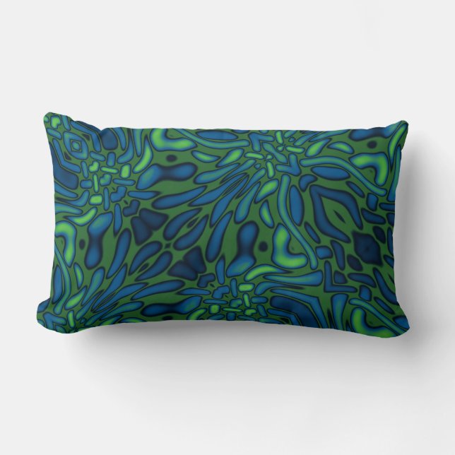 Dark Blue Green Decorative Pattern Lumbar Cushion (Front)
