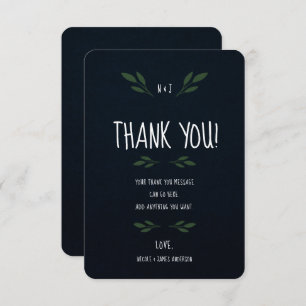 Dark Blue & Green Leaves Greenery Rustic Thank You Invitation