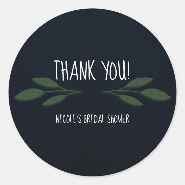 Dark Blue Green Leaves Modern Greenery Wedding Classic Round Sticker (Front)