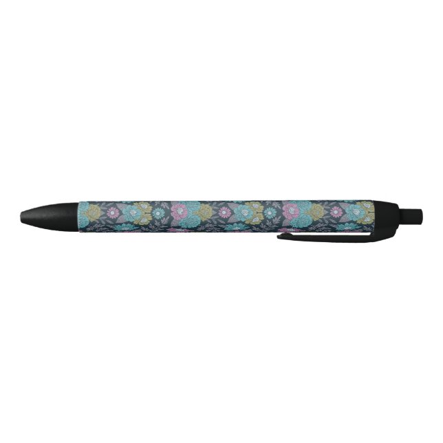 Dark Blue, Green & Purple Floral Black Ink Pen (Bottom)