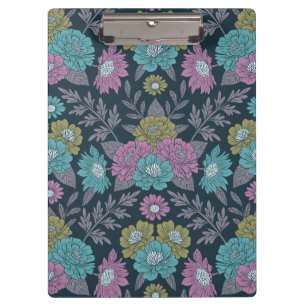 Dark Blue, Green & Purple Floral Clipboard