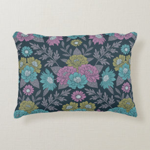 Dark Blue, Green & Purple Floral Decorative Cushion