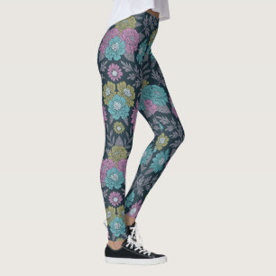Dark Blue, Green & Purple Floral Leggings