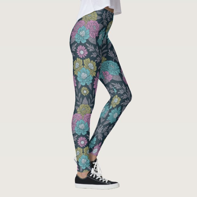 Dark Blue, Green & Purple Floral Leggings (Right)