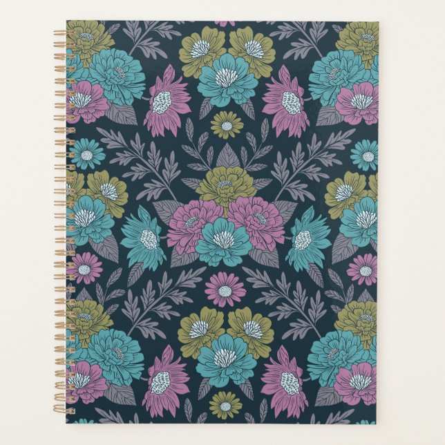 Dark Blue, Green & Purple Floral Planner (Front)