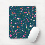 Dark Blue Green with Pink Orange Teal Terrazzo Mouse Mat<br><div class="desc">Moody deep teal gets a punch of fun with terrazzo flecks of orange,  fuchsia,  olive,  blush and aqua making this mouse pad a fun choice for the mid century modern lover.</div>