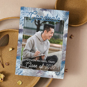 Dark Blue Grey Abstract Graduation Announcement Postcard